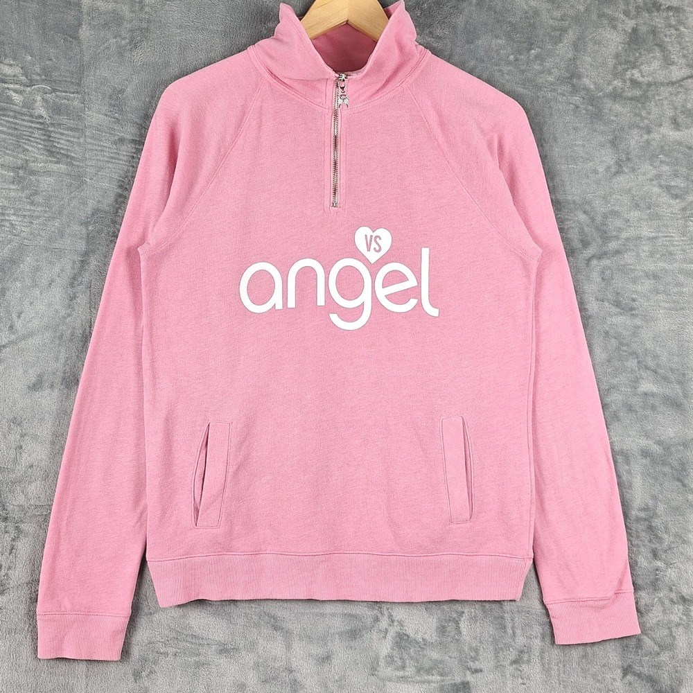 Victorias Secret Sweatshirt‎ Small Pink Angel 1/4 Zip Pullover Mock Neck Sporty
